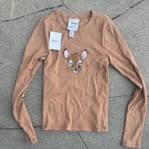 Forever 21 Tan Long Sleeve Top with Bambi